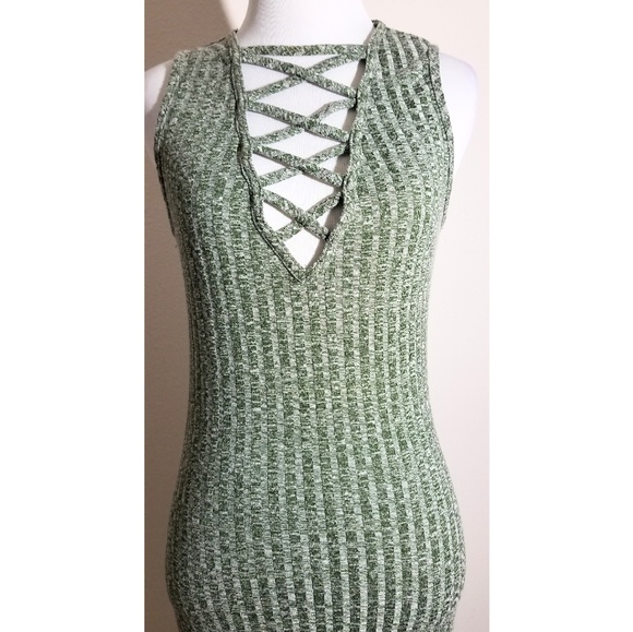 Peep Toe Green Ribbed Dress - Picture 2 of 5
